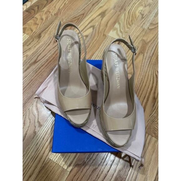 Stuart Weitzman Island Peeptoe Platform Espadrille Size 11 - Picture 1 of 12